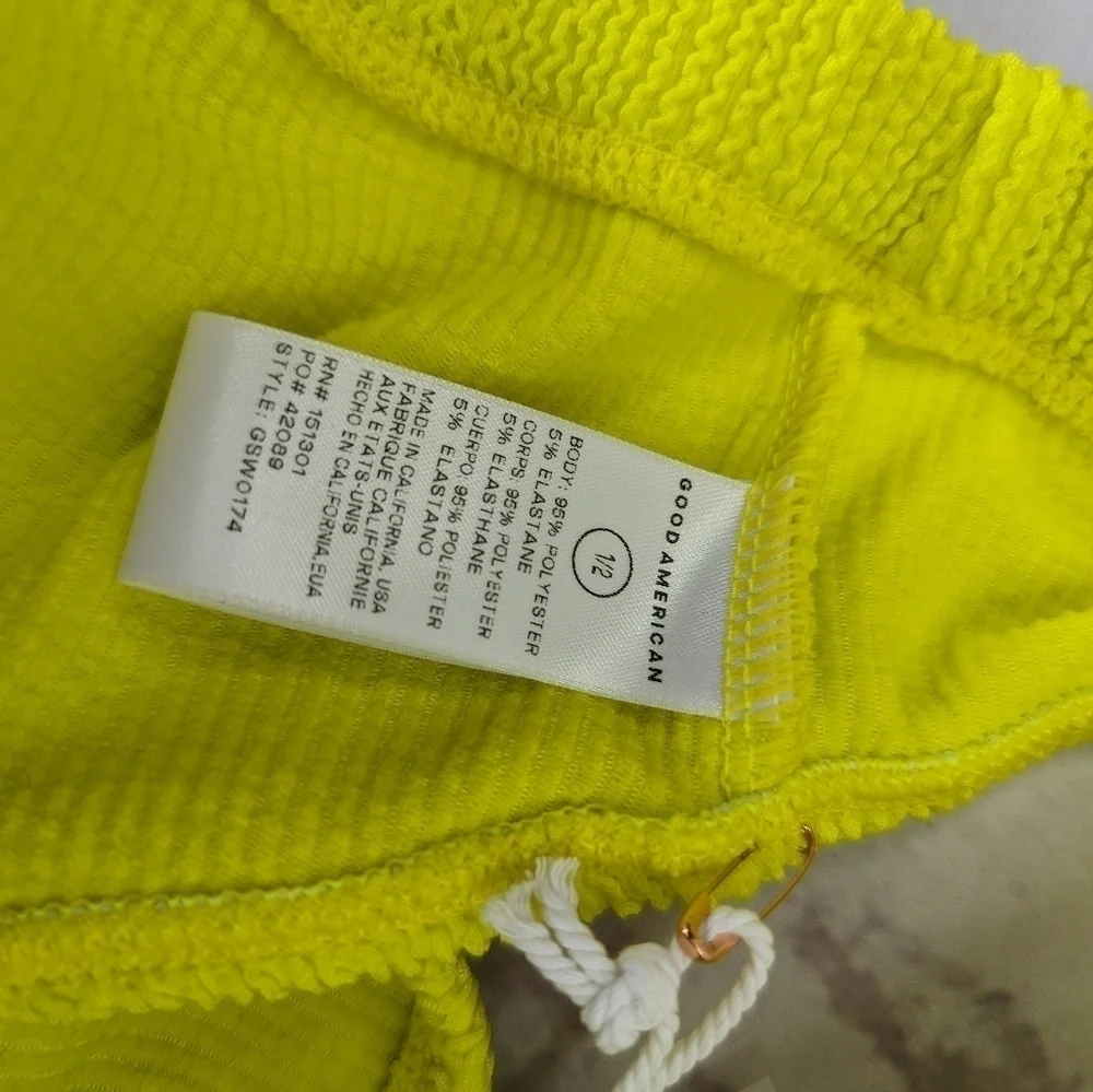 Good American Swim Top Women Yellow Crinkle Band Bandeau Strapless